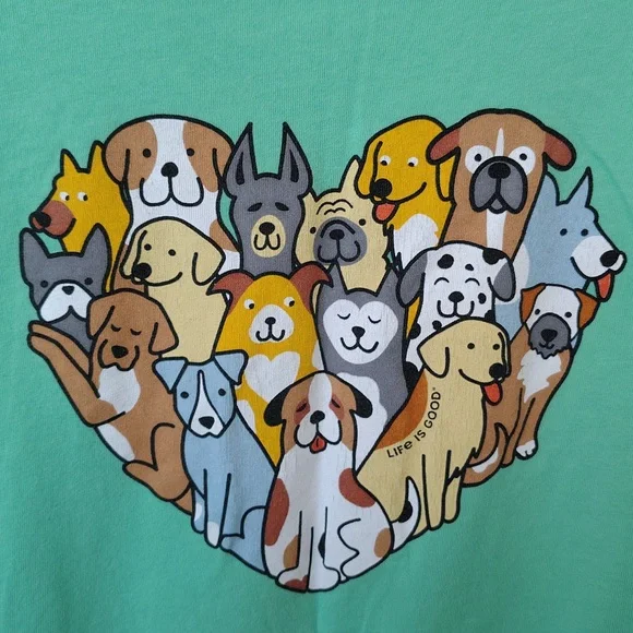 Life Is Good Women's Green Tshirt With Dog Heart Graphic - Picture 3 of 8